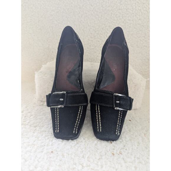 Aerosoles Y2K 2000s black denim suede square toe kitten heels size 7.5 - Picture 2 of 11